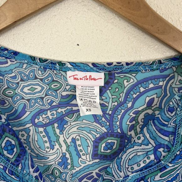 Toes To The Nose Vintage Blue Paisley Swim Cover Dress XS Semi Sheer Beach Boho - Picture 3 of 4